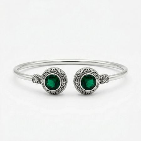 Handmade Silver Jewelry Emerald Oxidised Kada